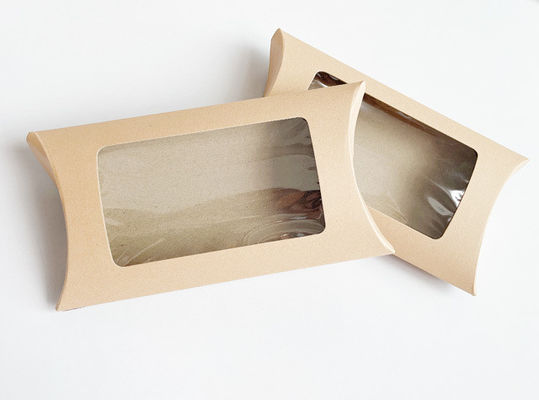 Vue de fenêtre Impression de logo personnalisé Cartons cadeaux à coussins Kraft pour les bijoux de bonbons