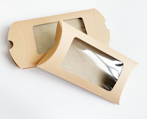 Vue de fenêtre Impression de logo personnalisé Cartons cadeaux à coussins Kraft pour les bijoux de bonbons